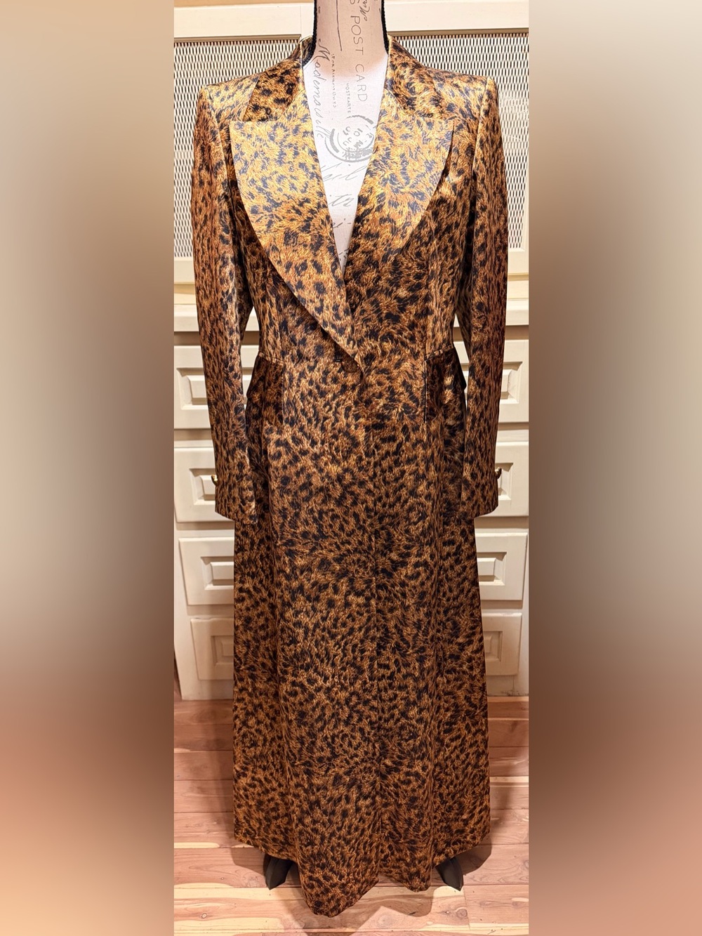 NWT Archival Escada Silk Blend Leopard Long Duster Coat